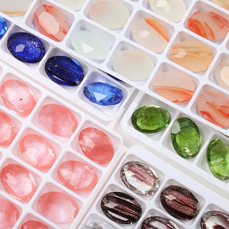 -Diamonds coulants-violets dorés ovales en forme d'œuf, strass K9, Agate de café, dos plat, cristal pour ongles, bricolage, pierres précieuses 3D 404