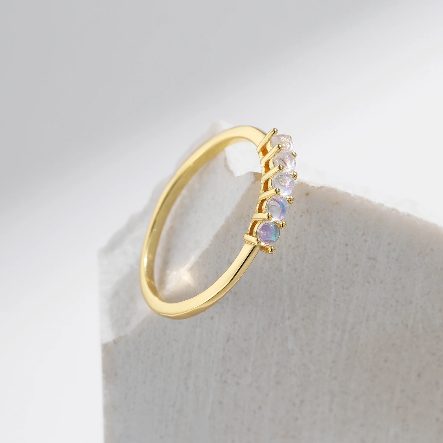 MODIAN 925 Sterling Silver Simple Prong Setting Moonstone Finger Ring Fashion Gold Color Stackable Jewelry For Women Gfit