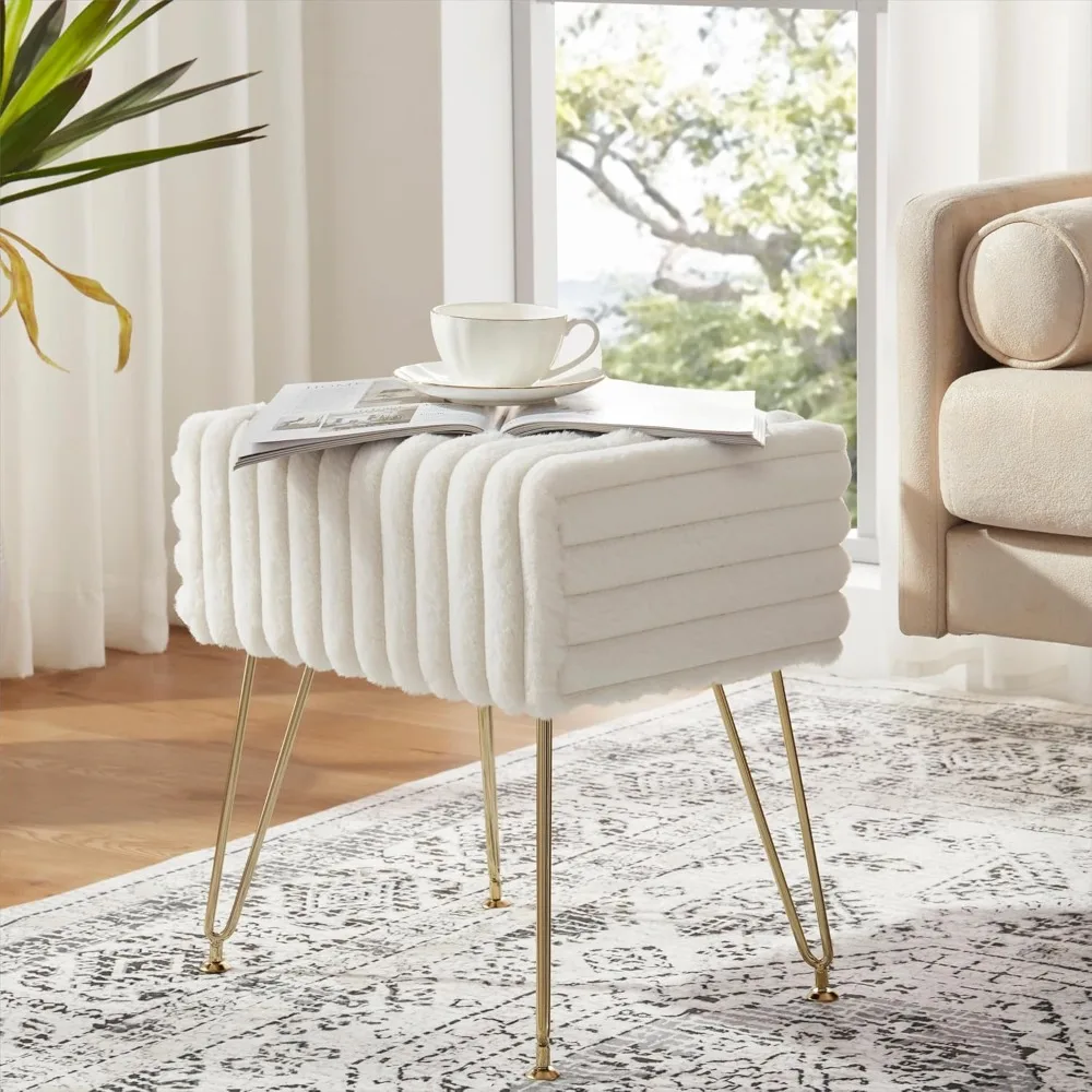 

17 inch high dressing stool and chair, artificial fur footstool, suitable for bedrooms, living rooms, and dressing rooms