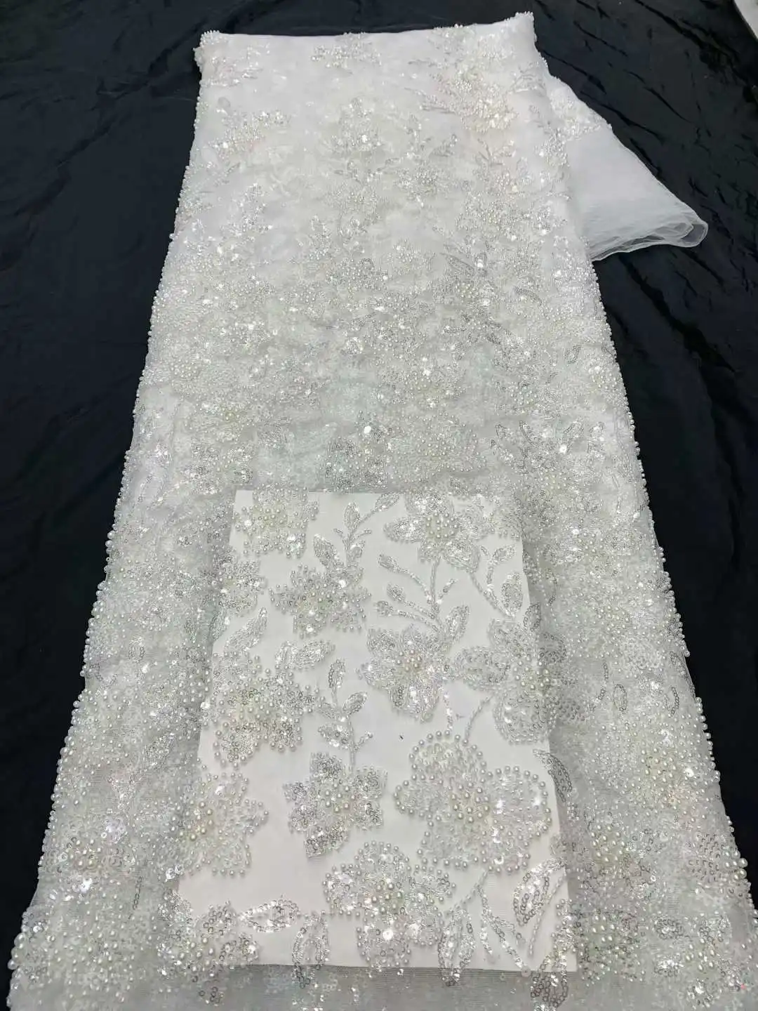 Kain Brokat Mewah Nigeria Peach 3D Berhias Mutiara Berkilau untuk Pesta, Kain Afrika Berhias Mutiara 2025, Gaun Pengantin Tulle Prancis Afrika Berkualitas Tinggi