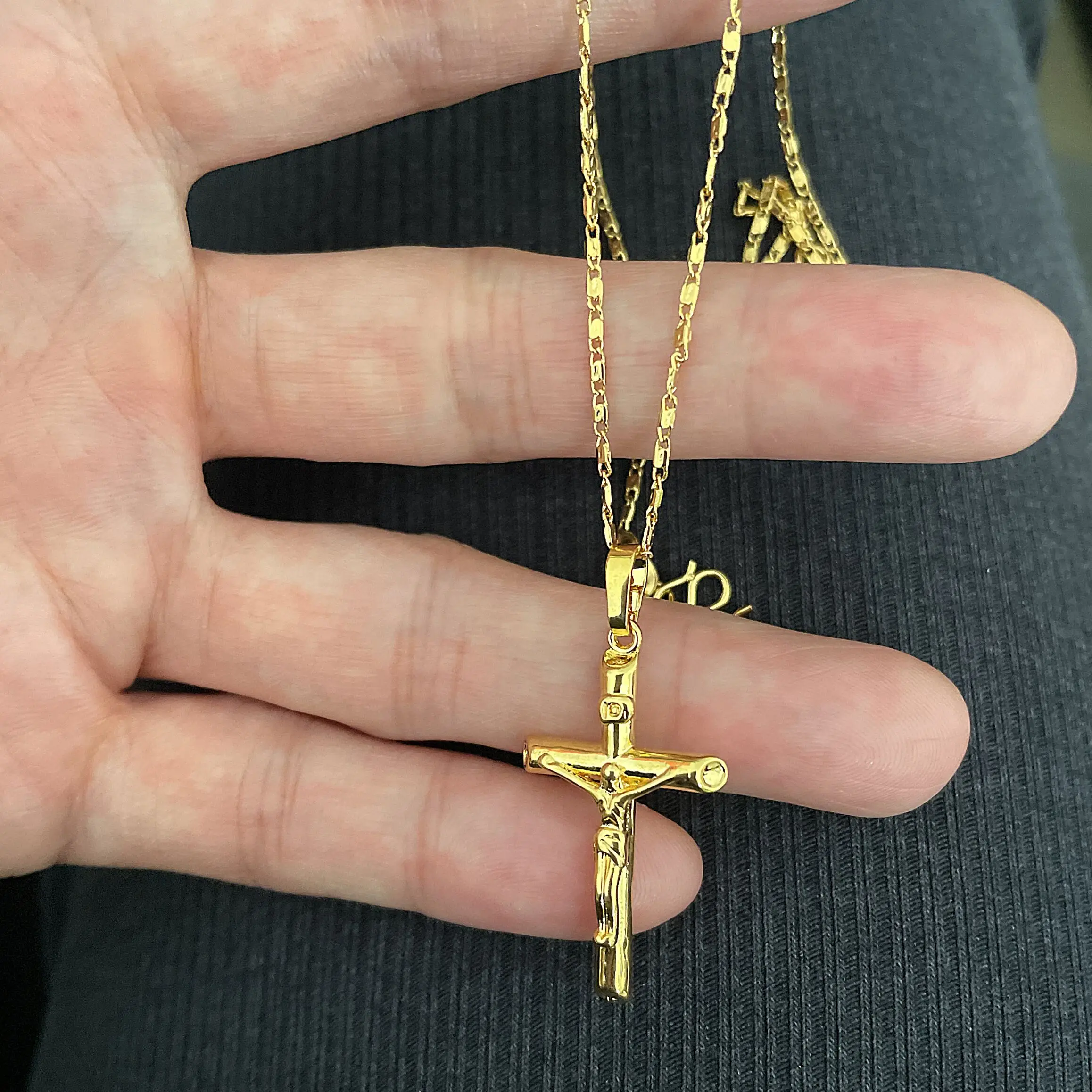 Brand New Authentic 24k Gold Necklace Gold Plated Cross Necklace Women & Men Couple Jewelry Gifts