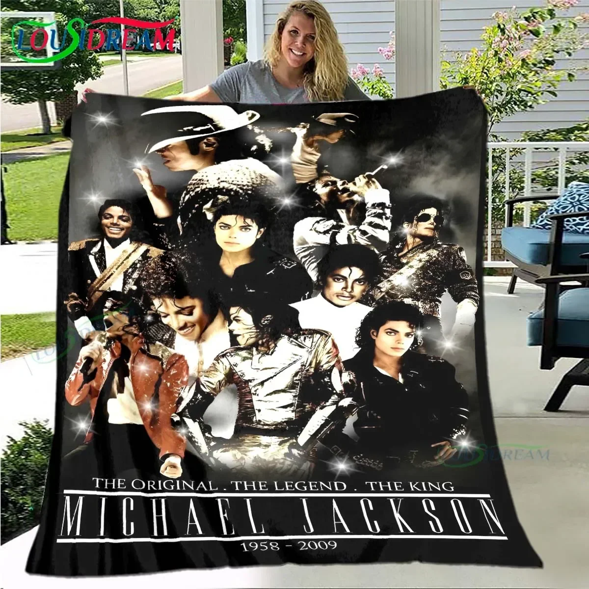 

Fashion Singer M-Michael-Jackson Pattern Blanket Flannel Thin Blanket Portable Home Travel Office Lunch Break Blanket Gift
