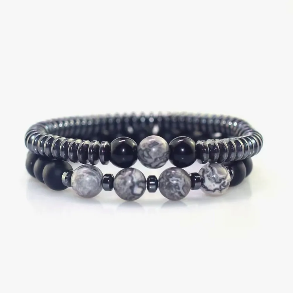 Men's Multi-Layer Stacked Map Stone Frosted Stone Beaded Bracelet, Vintage Handmade Fashion Jewelry Gift for Men