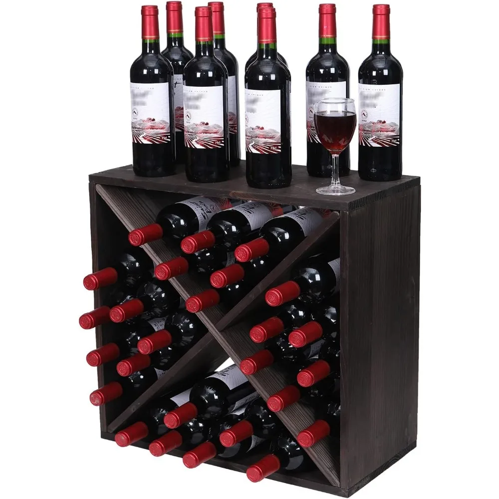 

Stackable Wooden Wine Rack Cabinet with Retro Cube Design for 24 Bottles, Freestanding Floor Wine Holder in Black
