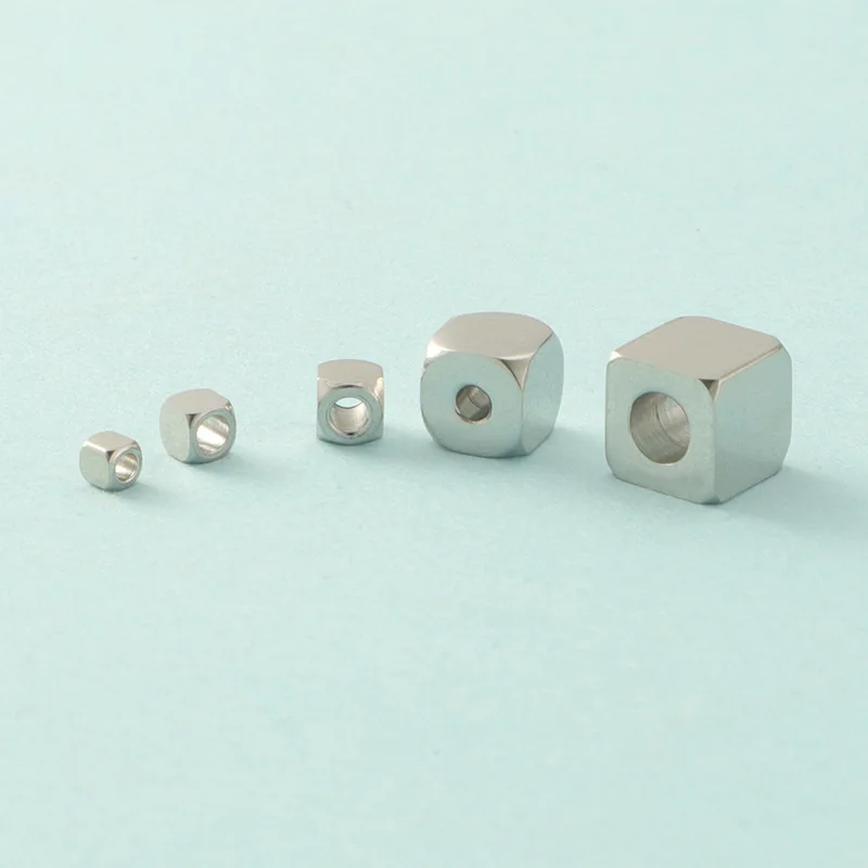 10Pcs/Lot Stainless Steel  Square Septum Cube Beads  Mirror Polished Cube Bead  For Jewelry Making Supplies