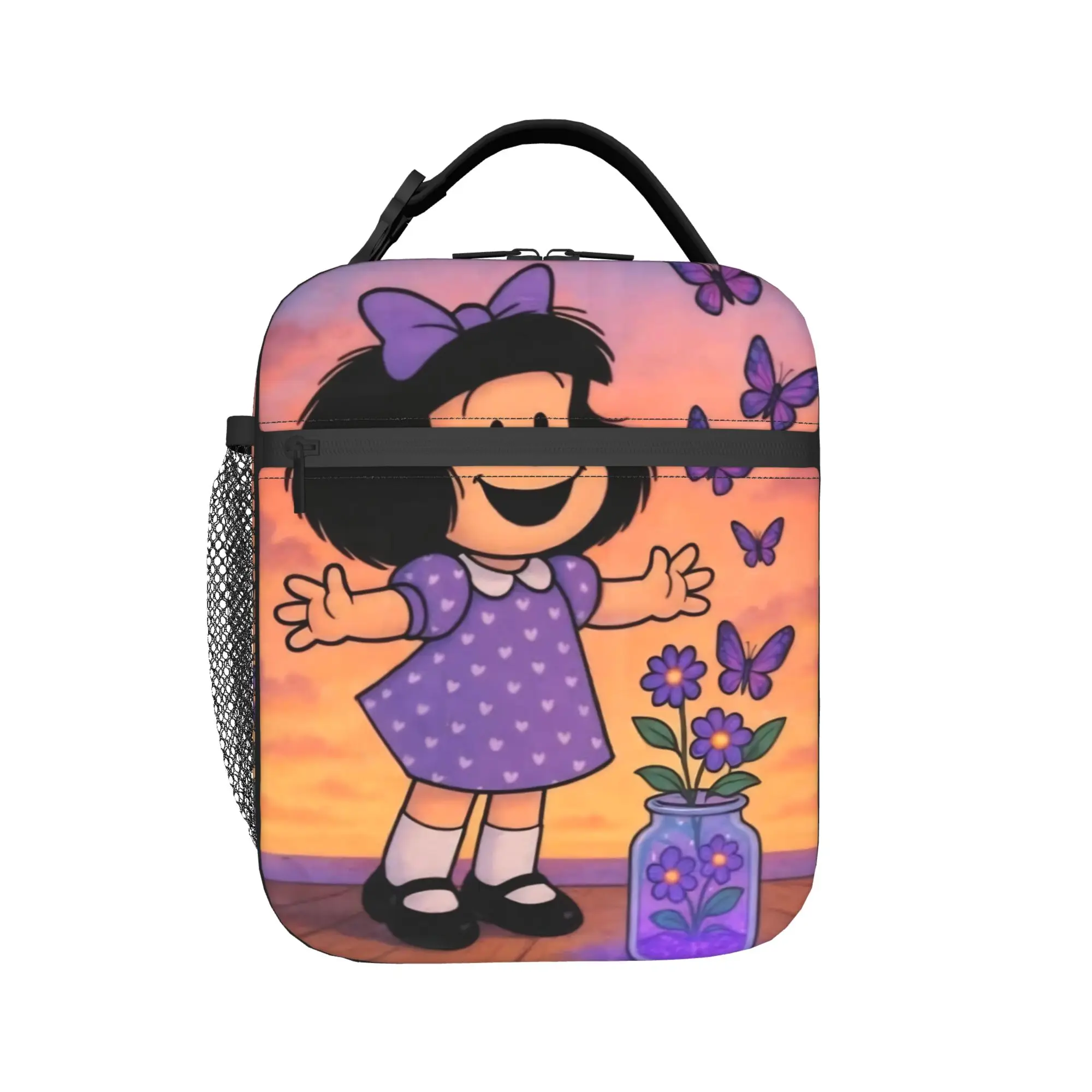 Mafaldas Purple Butterfly Insulated Lunch Bag Portable  Reusable Thermal Bag Tote Lunch Box College  Outdoor Bento Pouch