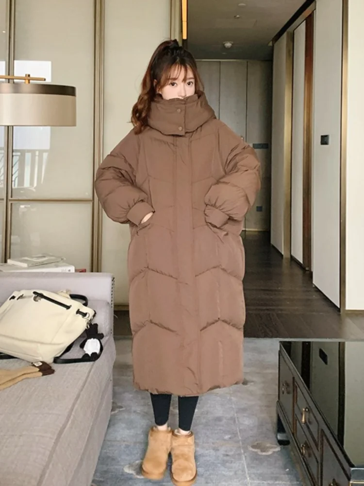 

Winter Clothes for Women Fashion Thick Warm Outwear 90 White Duck Down Long Puffer Coat Casual Loose Jacket with Hood