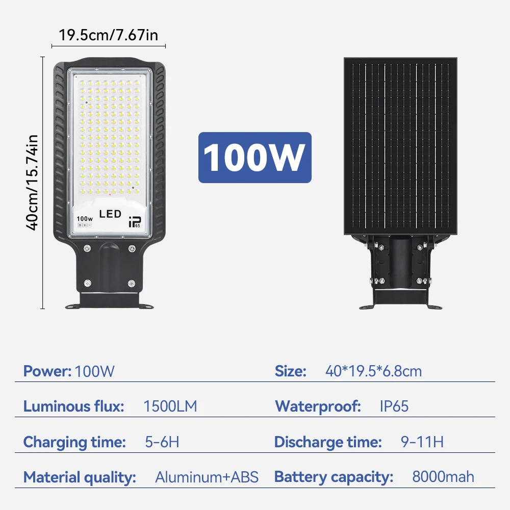 Outdoor Solar Street Lights LED IP65 Waterproof 100W Adjustable With Remote Control 1500LM For Driveway Garden Wall Fence