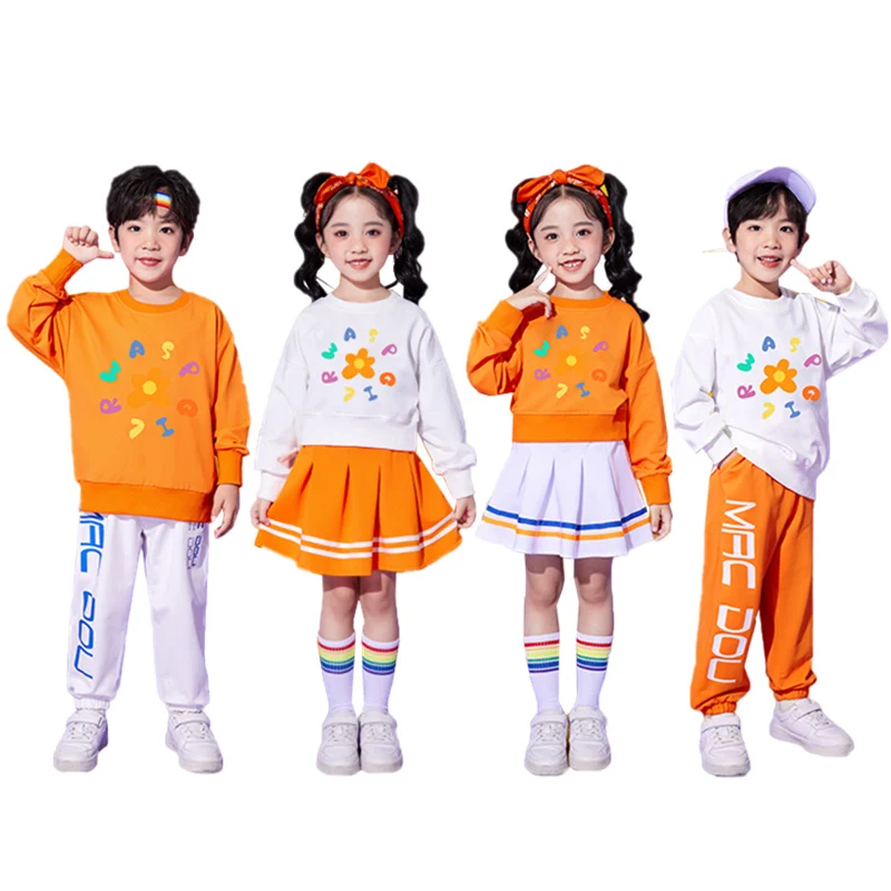 

Hip-hop Style Twins Baby Clothes Set For Boy Girl Hiphop Costume Street T-shirt Skirt Dance Suit Kids School Performance Outfit