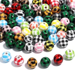 20pcs 16mm Lattice Wooden Bead Color Round Loose Spacer Beads for DIY Party Decoration Children's Toy Bracelet Charm Accessories