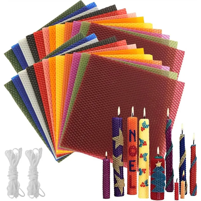

ABVJ-For Adults For Candle Making Kit 24Pcs 8 X 8 Inch Beeswax Sheets 12 Bright Colors
