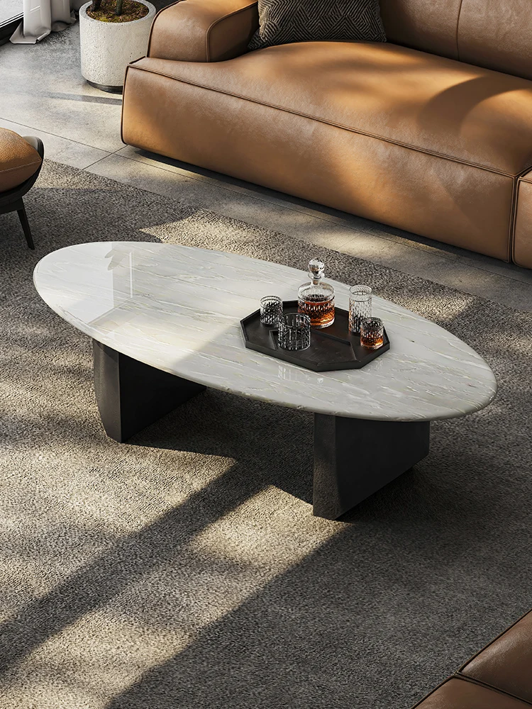 Italian high-end marble coffee table TV cabinet natural microcrystalline oval modern simple luxury coffee table