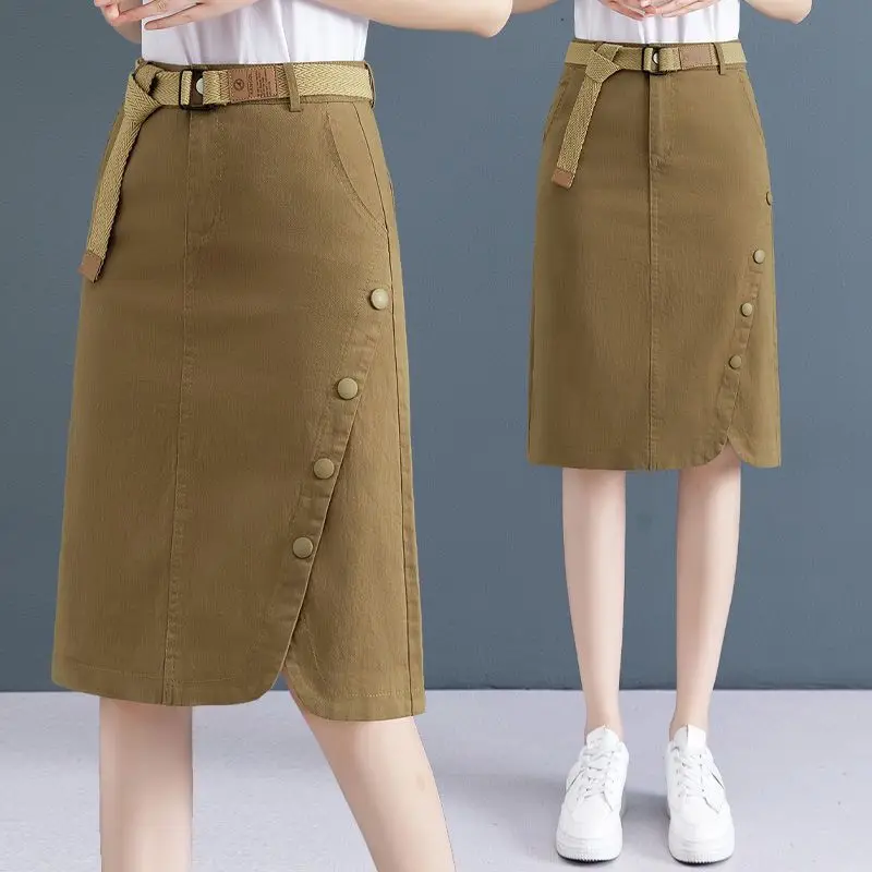 

Women 2024 Autumn Winter New High Waist A-line Skirts Female Korean Casual Split Skirts Ladies Solid Color Slim Skirts Q647