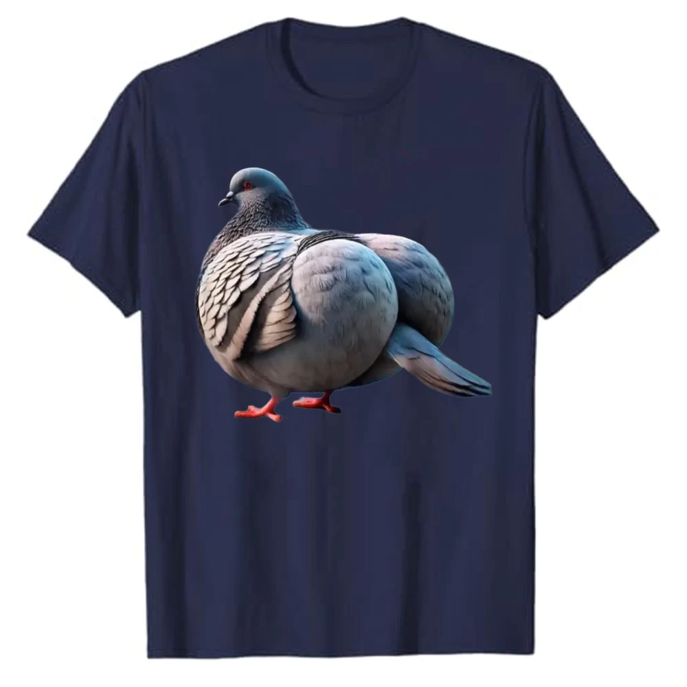 Funny Fat Pigeon Meme Graphic T‑Shirt Realistic Plump Dove Bird Photo Art Print O‑Neck Short Sleeve Soft Cotton Loose Tee Tops