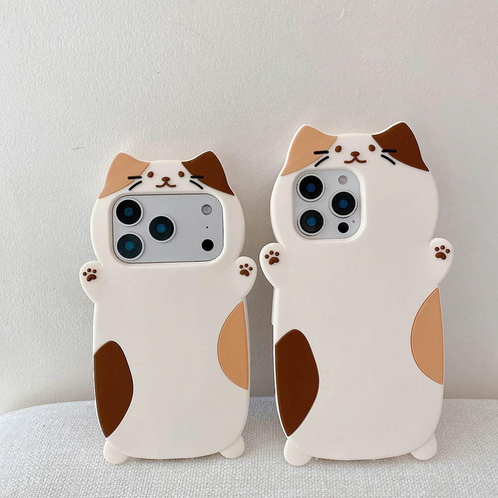 Lustige 3D-Cartoon-dreifarbige Katze, stoßfeste Handyhülle, weiche Silikon-Rückseite für iPhone 17 16 Plus 15 14 13 12 Pro Max – Detail 7