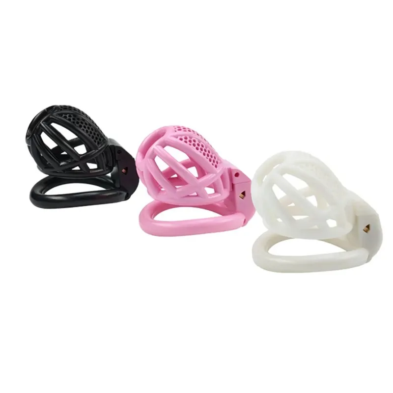 Honeycomb Male Masturbation Confinement Curved Chastity Cage Penis Chastity Device with 4 Base Rings, Sex Toys, Adult Products