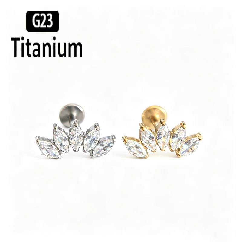 G23 Titanium Piercing Internal Thread 5A CZ Labret Earrings Lip Rings Ear Cartilage Tragus Helix Lobe Stud Piercing Body Jewelry