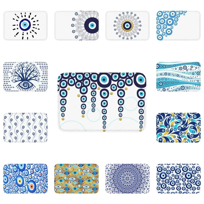 Mediterranean Turkish Evil Eye Doormat Mat Anti-Slip Kitchen Bathroom Garage Rug Carpet Toilet Entrance Living Room Footpad