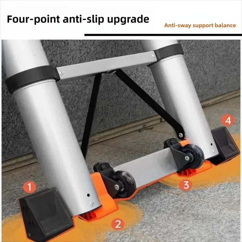 5-8 Meter Telescopic Ladder  Heavy-duty Aluminum Alloy Rooftop Telescopic Ladder Portable Attic Ladder with Hooks 150KG Capacity