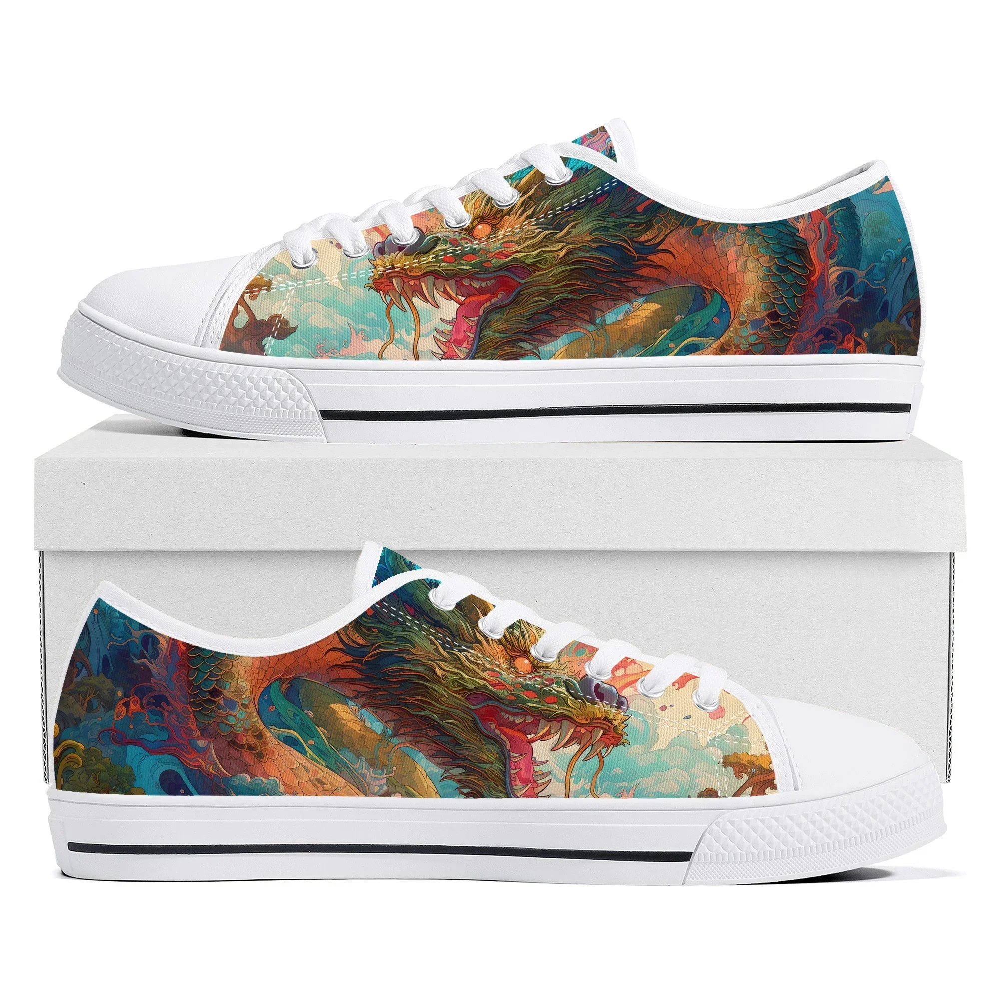 

Кеды с изображением китайского дракона, низкие, для женщин, мужчин и подростков, парные, из канваса, на заказ