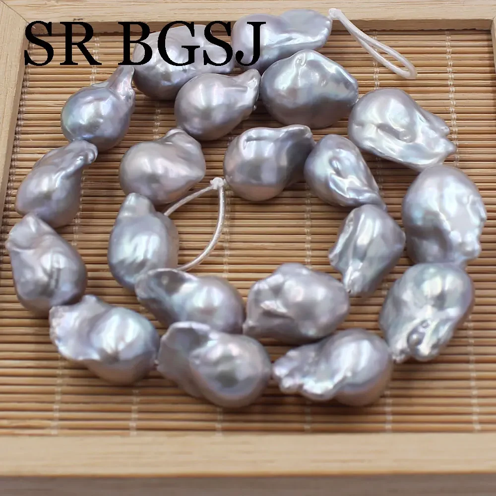 

14x20mm Big Real Freeform Baroque Gray Natural Freshwater Pearl Jewelry Diy Spacer Beads Strand 14"