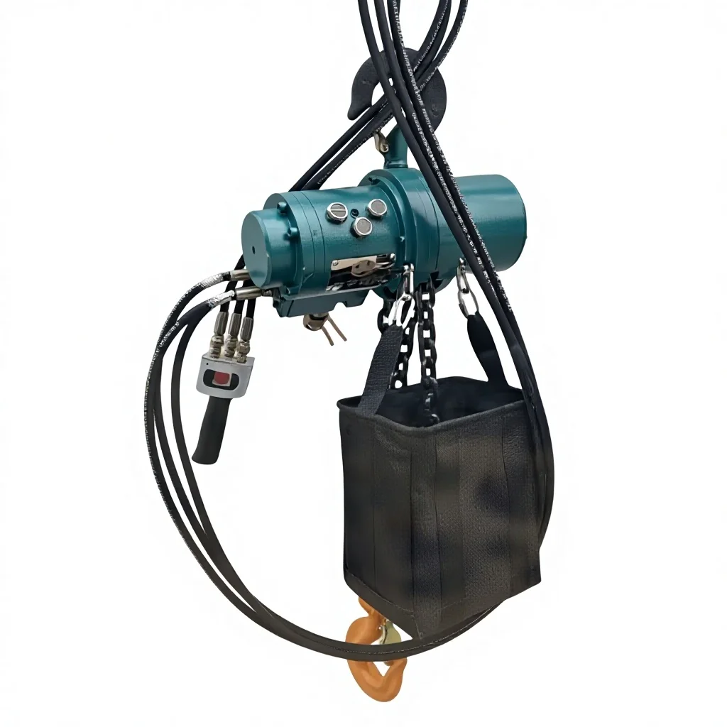 HQ5 Fixed Walking Pneumatic Hoist 250kg Load Capacity 2m/min Lifting Speed IP55 Protection 50kg Weight For Underground Roadway