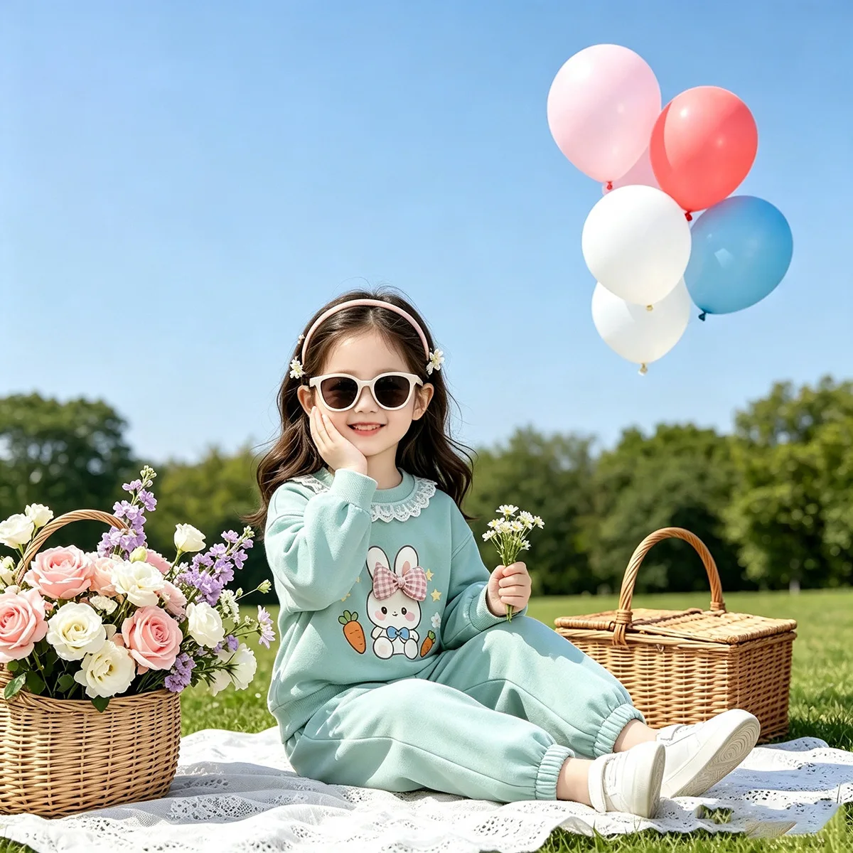 Süßes 2-teiliges Set für Mädchen – Langarm-Oberteil & Hose mit Bündchen für den frühen Herbst, niedliches Freizeitoutfit für Kleinkinder – Detail 3