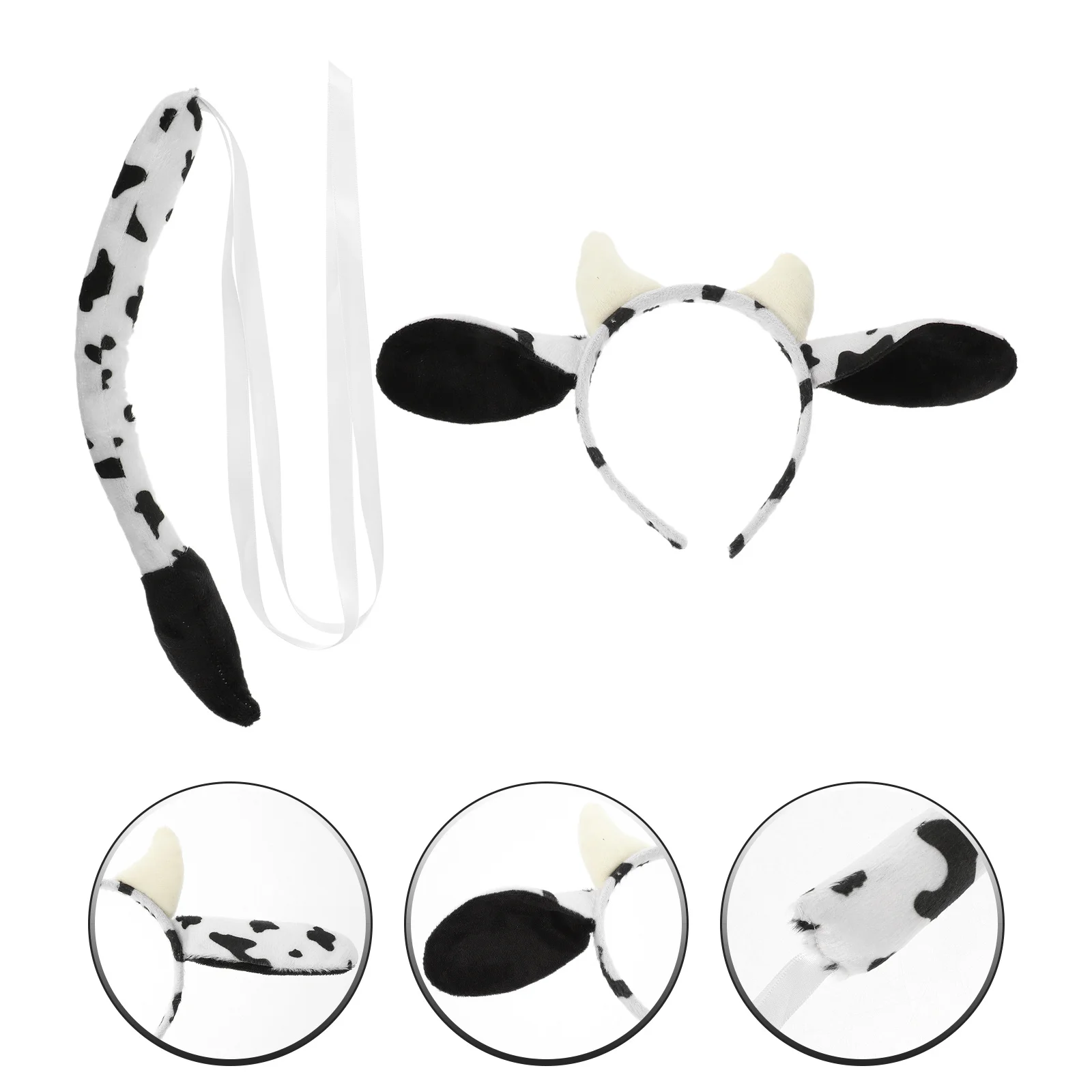 

1Set Cow Hairband with Tail Costume Prop Soft Flexible Material for Cosplay Dating Festival Themed Events