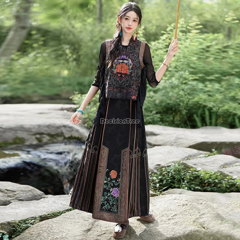 2024 new chinese women national jacquard hanfu improved embroidery blouse tang suit waistcoat national style three sets t001