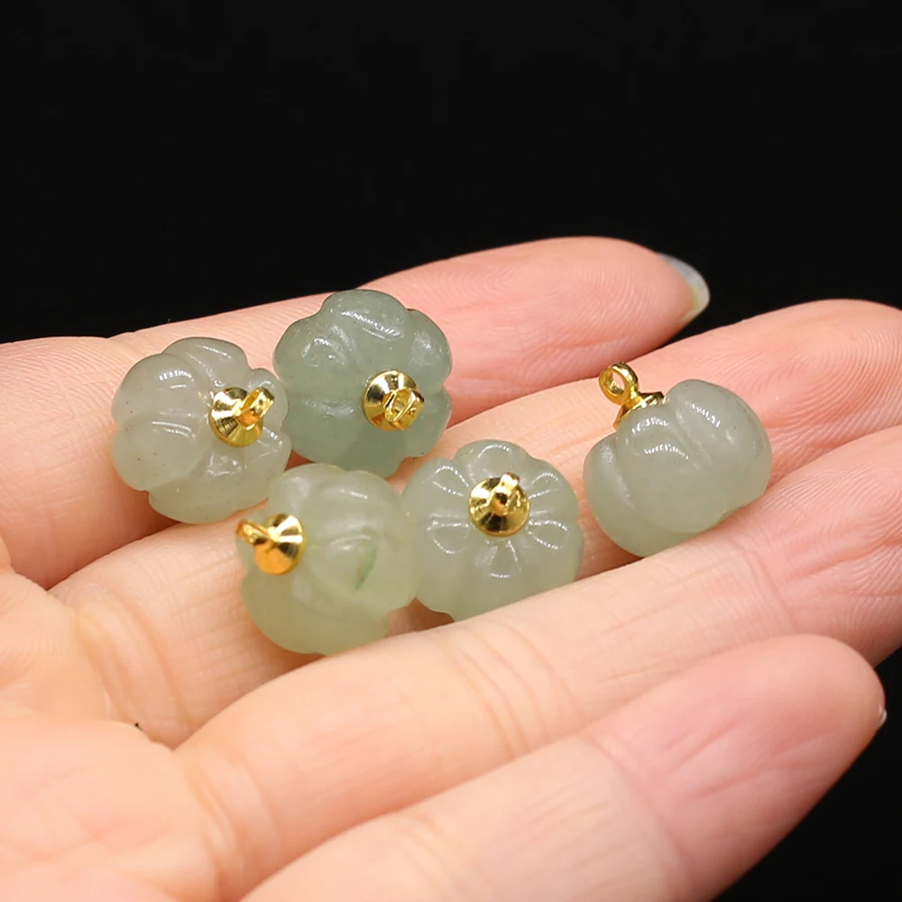 3pcs/lot Natural Rose Quartz Green Aventurine Pendant Charms Mini Pumpkin Pendant for Making DIY Jewerly Necklace 13x13mm