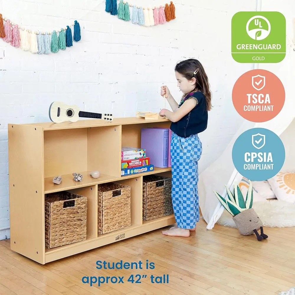 Preschool Classroom Furniture: Natural 5-Compartment Mobile Storage Cabinet