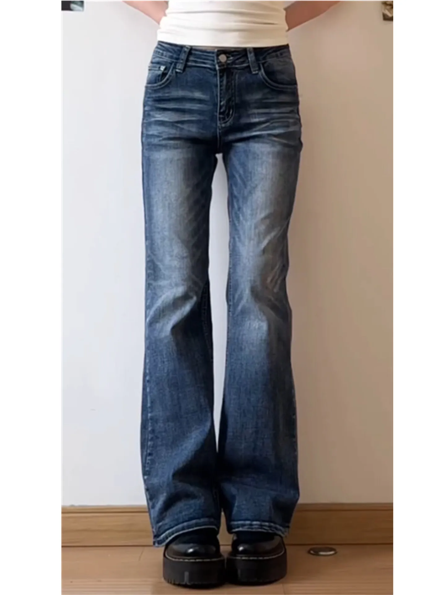 

American Vibe Low Waist Bell Bottom Jeans Women's Spring Slimming Long Narrow Straight Leg Pants Fashionable Ladies Denim