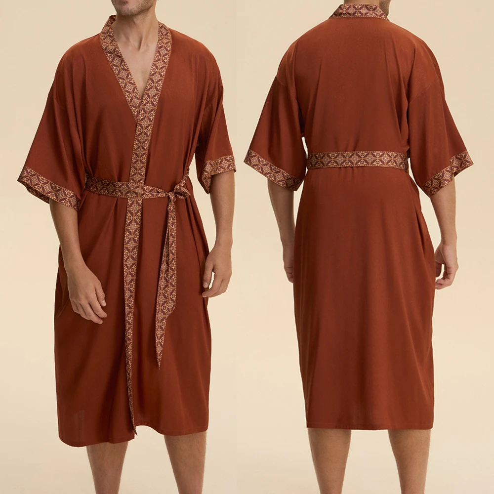Men's Sleepwear Robe Pajamas Baroque Style Kimono Bathrobe Dressing Gown Homewear Loose Print Silky Satin Night Wear Loungewear