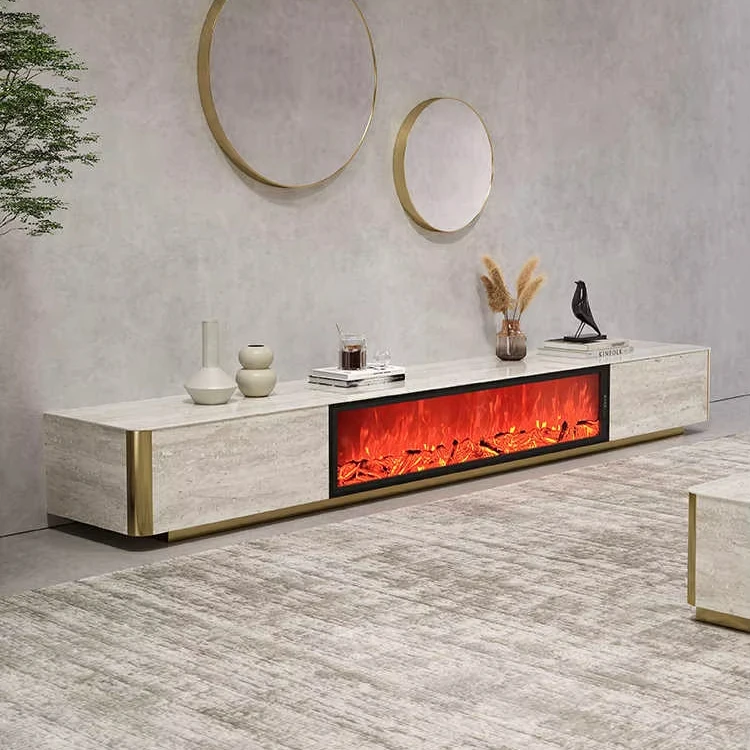 

Light Luxury Rock Slab, Cave Stone, Simulated Flame Fireplace, TV Cabinet Combination, Simple Modern Floor Standing Cabinet