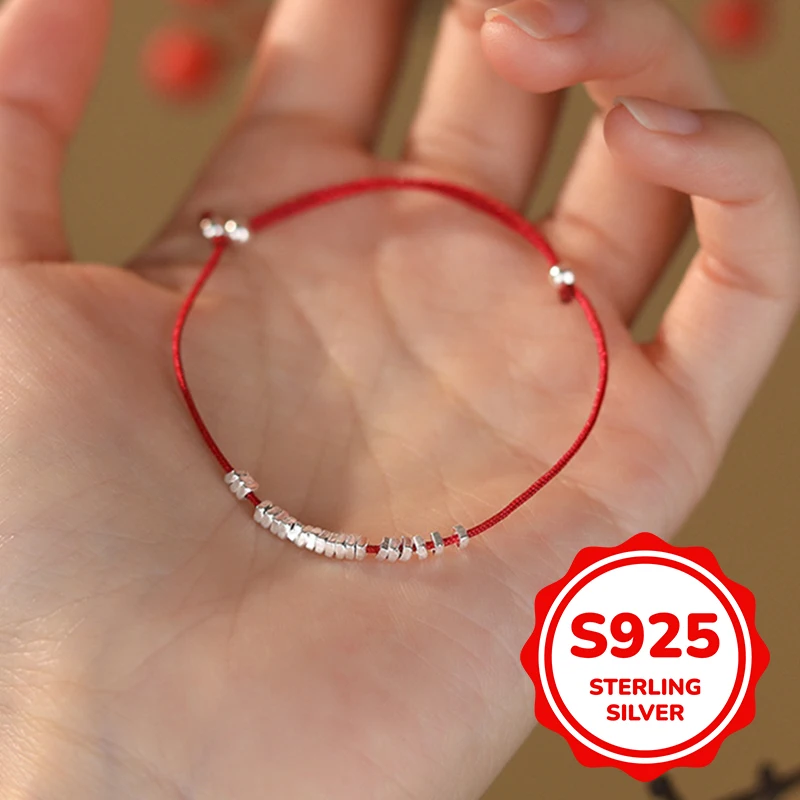 

s925 sterling silver shining silver red rope bracelet for women light luxury classic elegant fashion retro simple casual daily