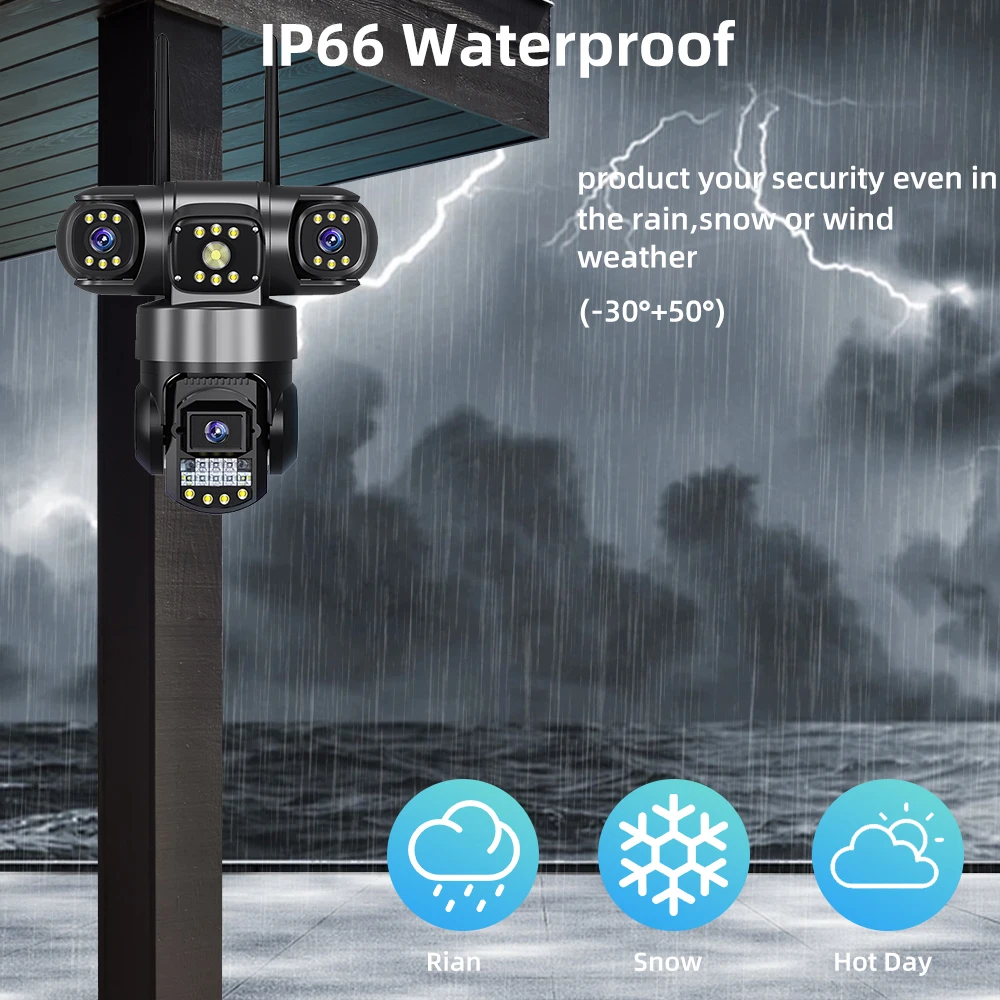 V380 Pro 6K 12MP 3 Lente 3 Tela WiFi CCTV Câmera Externa IP66 À Prova D 'Água Visão Noturna Vigilância de Segurança