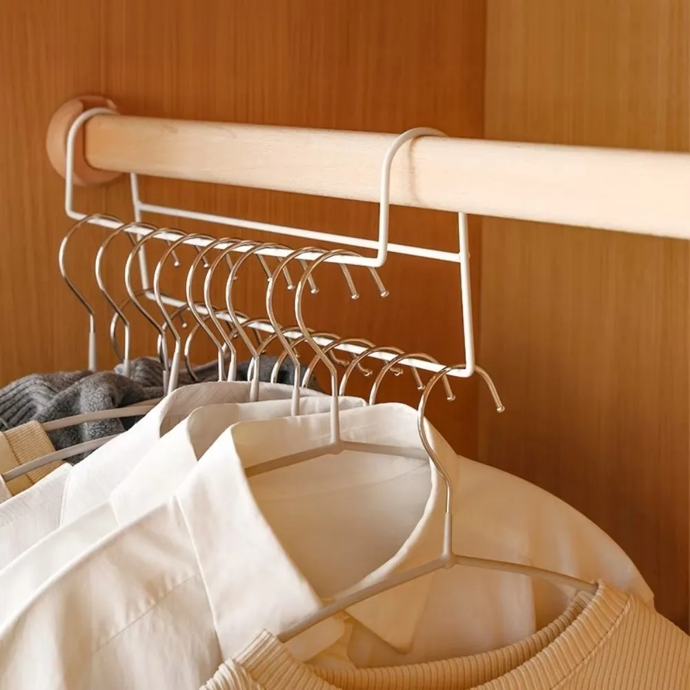 Space Saving Closet Hanger Organizer High Low Staggered Multi Function Clothes Hanger Rod Iron Storage Rack For Home Wardrobe