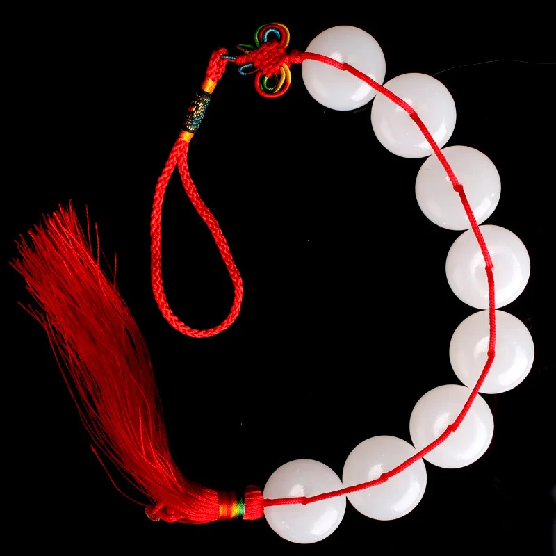 Eight White Jade Round Buckle Home Living Room Jade Wall Chinese Knot Eight White Jade String Handicraft Pendant