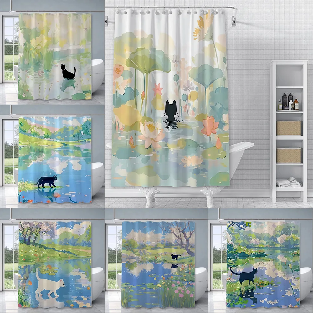 

Cartoon Cute Cats Shower Curtain Waterproof Polyester Fabric Paint Colorful Bath Curtains Home Bathroom Decor Curtain with Hook