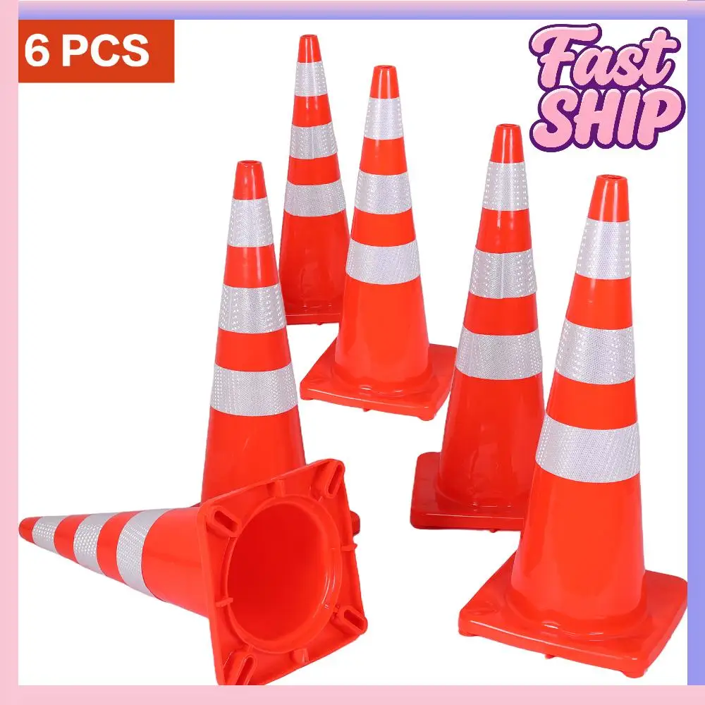 

35-дюймовые оранжевые конусы (6 штук) с отражающими элементами, пластиковые конусы безопасности из ПВХ для регулирования дорожного движения, проезжей части и парковок