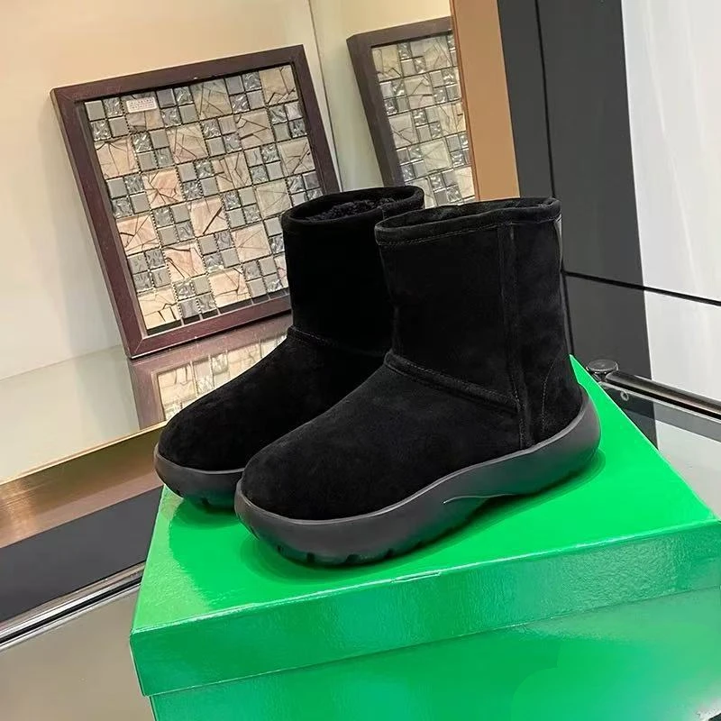 أحذية الثلوج المصنوعة من الصوف الحقيقي المريح المصنوع من الجلد الطبيعي للنساء أحذية شتوية مبطنة بالصوف السميك والنعل السميك #3