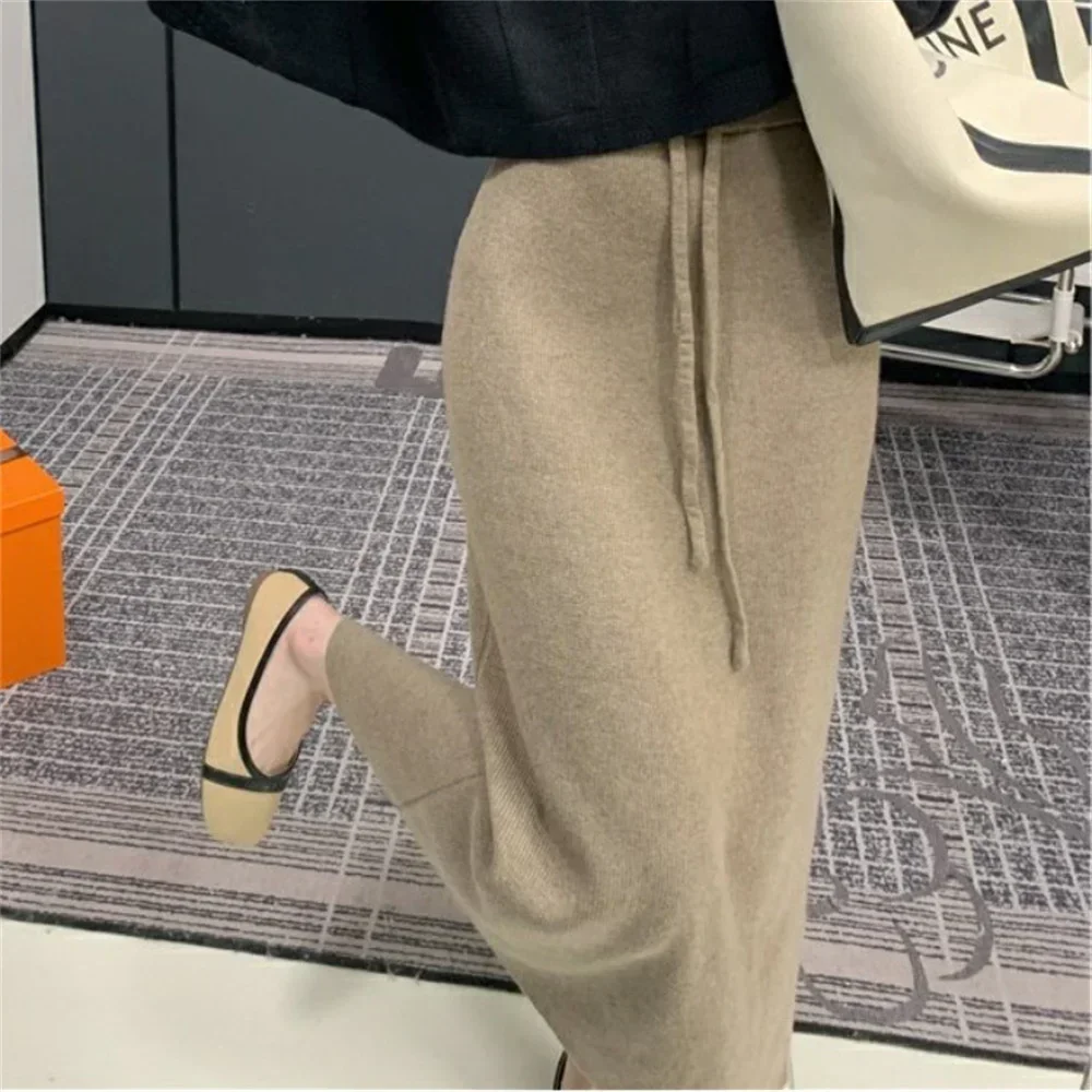 

2025 модные стильные трикотажные юбки, женские штаны, весна-осень-зима, универсальная длинная юбка с высокой талией, женские корейские юбки-миди