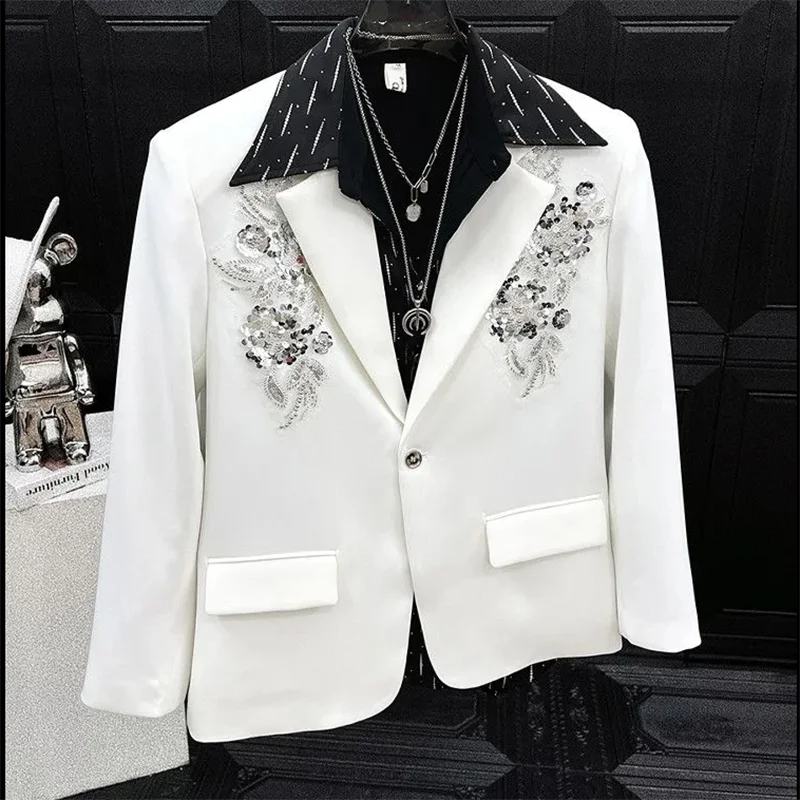 

Spring Autumn New High-Definition Luxury Embroidered Sequin Men's Suit Jacket Trendy Elegant Designer Outerwear