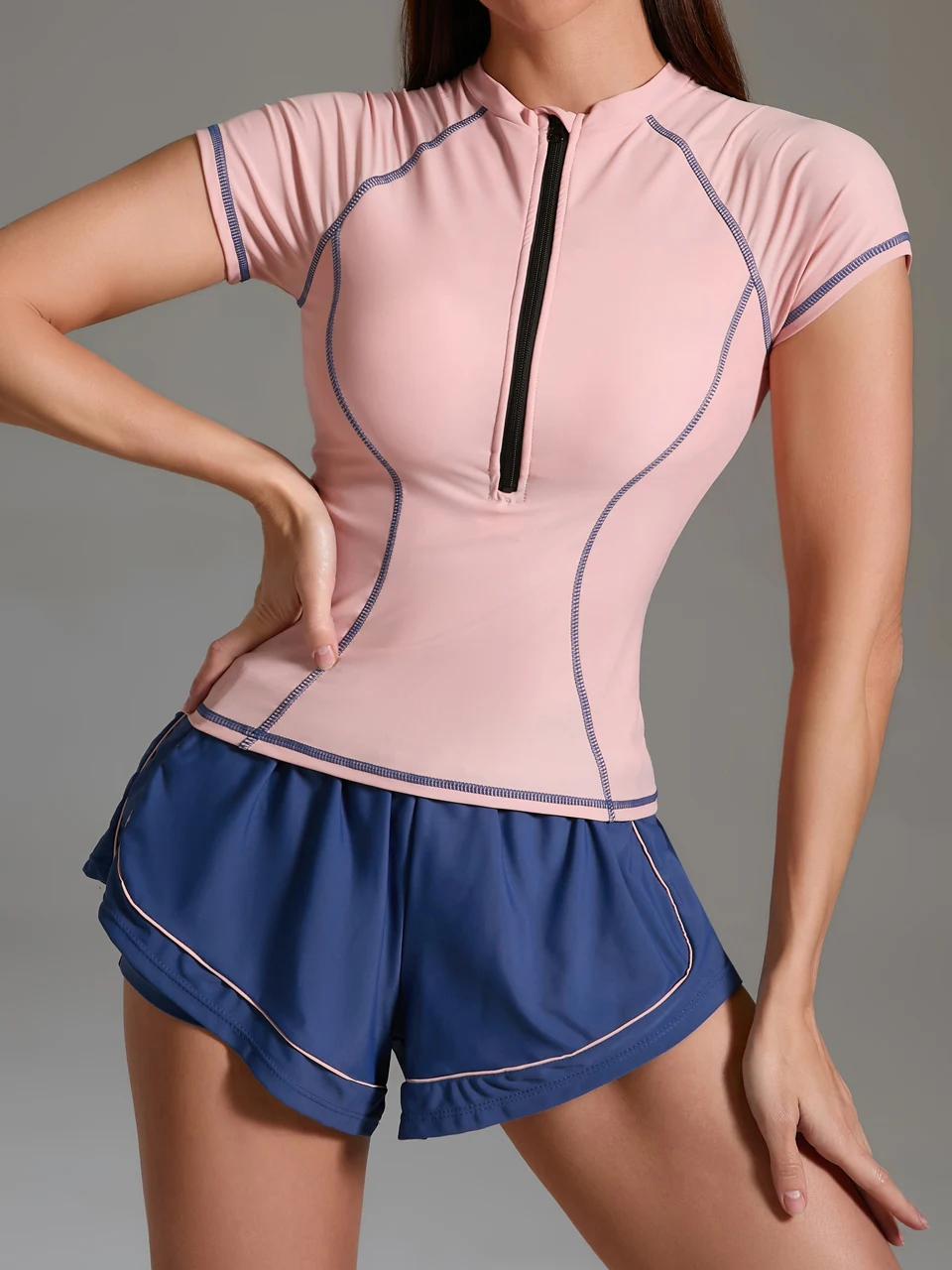 

2025 Two Pieces Surfing Swimsuit Women Long Sleeve Pink Swimwear Female Diving Sporty Suit Bathers Bathing Swimming Beachwear