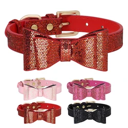 Bow Knot Dog Collar Adjustable Leather Puppy Cat Collars Bowknot Dog Kitten Necklace Accessories for Small Dogs Cats Chihuahua