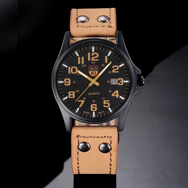 Men's Quartz Leather Strap Wristwatch, Stylish