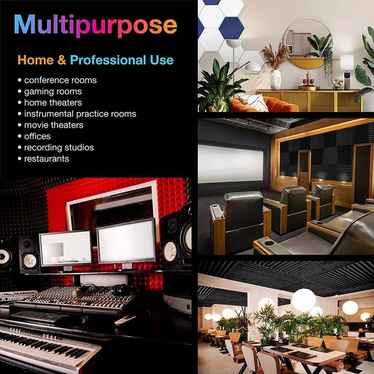 A10I 12PCS Acoustic Foam Panels Soundproof Foam Wall Panels Studio Sound Proof Foam Soundproofing Wall KTV Room-Black
