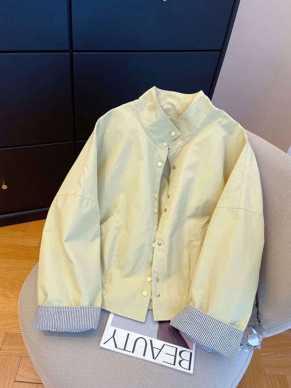 

plus Size 300 Pou Early Autumn Striped Cuff Jaet Stand Collar for Men And Women Faionable And Versatile Commute Sle