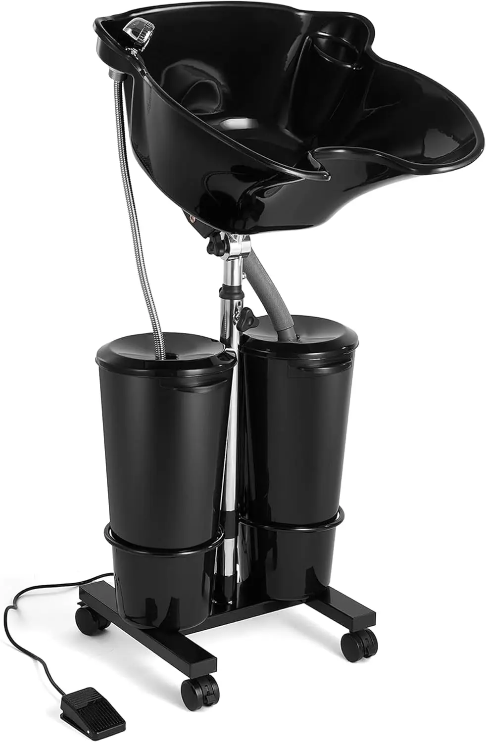 Shampoo Bowl with Electric Pump, Plastic Shampoo Unit with 2 Bucket and Drain Hoses, Basin Height Adjustable Portable Salon Sink