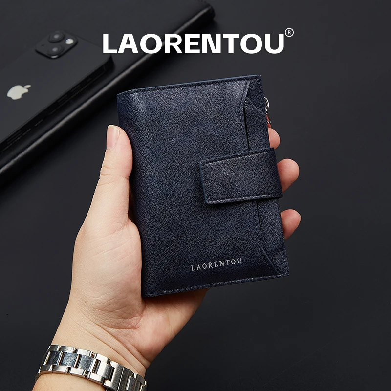 Laorentou carteira masculina de alta qualidade couro moda curto titular do cartão carteira casual vintage moeda bolsa